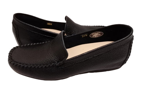 【PRETA flex P1101 ブラック】本革レザープレーンモカシンシューズ